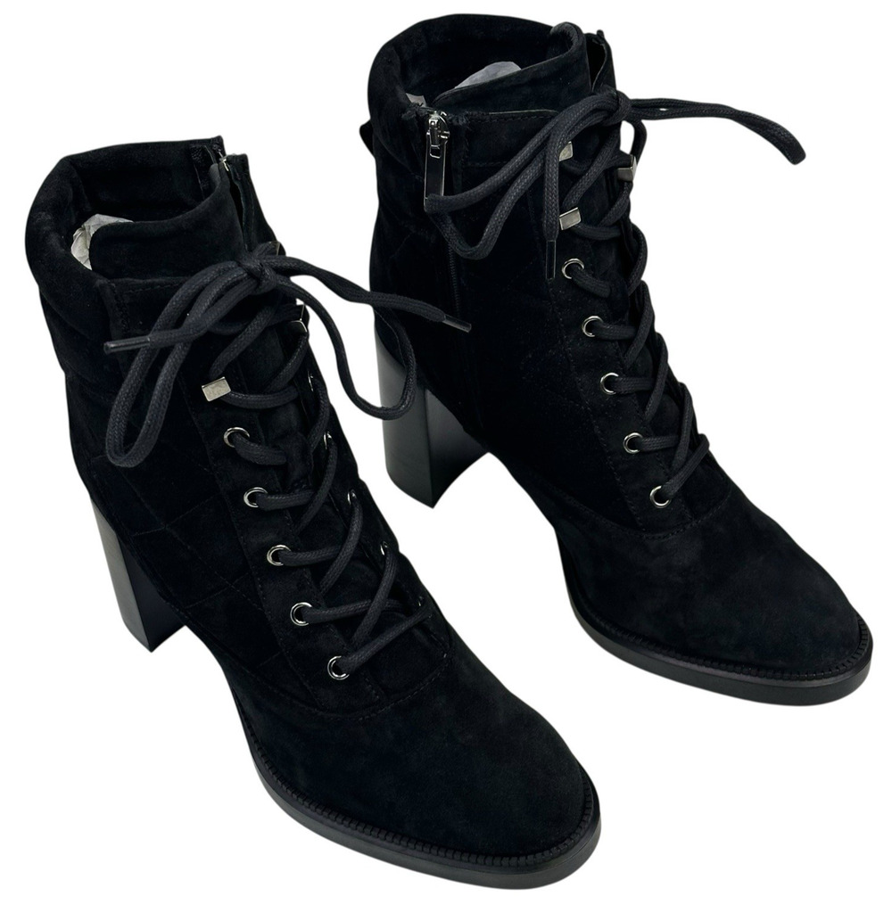 Aquatalia Iole Quilted Black Suede Lace-Up Bootie Size 10M Weatherproof New $595